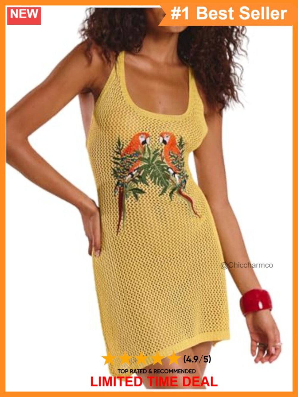 Crochet Swimsuit Cover Up Embroidered Criss Cross Back Beach Dress